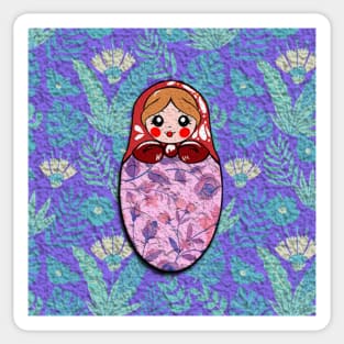 Russian doll with blue flowers pattern Sticker